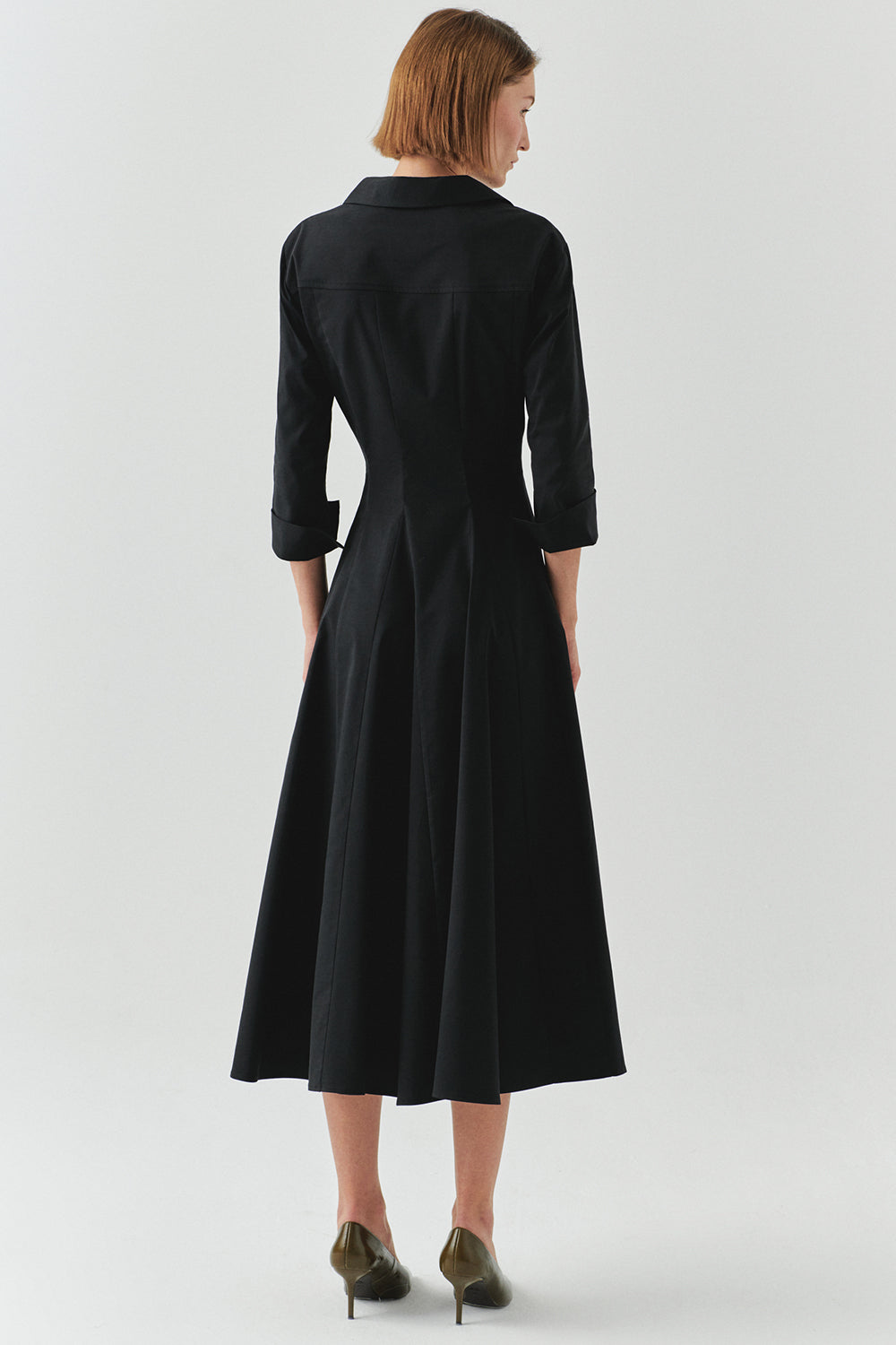 Exquise-Kruvaze Kesim Gold Düğmeli Regular Siyah Midi Elbise-ELBİSE-4-Milagron.com