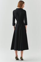 Exquise-Kruvaze Kesim Gold Düğmeli Regular Siyah Midi Elbise-ELBİSE-4-Milagron.com