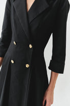 Exquise-Kruvaze Kesim Gold Düğmeli Regular Siyah Midi Elbise-ELBİSE-5-Milagron.com