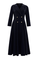 Exquise-Kruvaze Kesim Gold Düğmeli Regular Siyah Midi Elbise-ELBİSE-6-Milagron.com