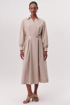 Kruvaze Yaka Beli Lastikli Cepli Regular Midi Çok Renkli Elbise