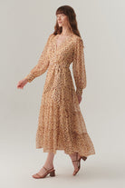 Exquise-Kruvaze Yaka Geniş Kollu Midi Boy Desenli şifon Elbise-ELBİSE-4-Milagron.com