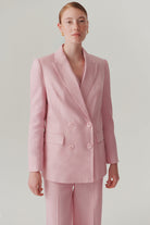 Exquise-Kruvaze Yaka Keten Regular Pembe Blazer Ceket-CEKET-1-Milagron.com