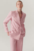 Exquise-Kruvaze Yaka Keten Regular Pembe Blazer Ceket-CEKET-2-Milagron.com
