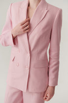 Exquise-Kruvaze Yaka Keten Regular Pembe Blazer Ceket-CEKET-4-Milagron.com