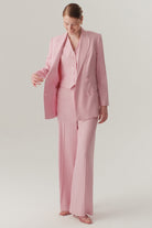 Exquise-Kruvaze Yaka Keten Regular Pembe Blazer Ceket-CEKET-5-Milagron.com
