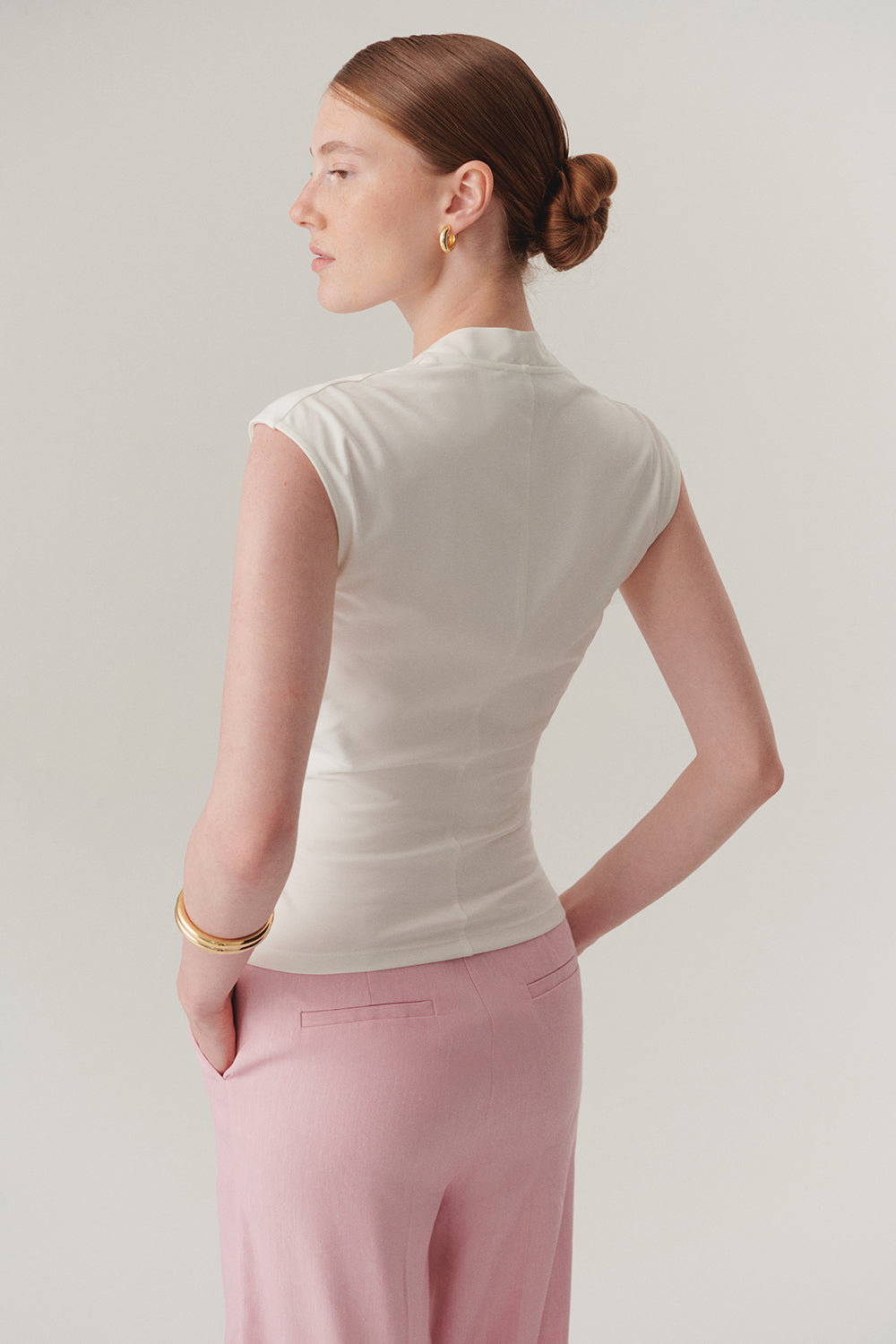 Exquise-Kruvaze Yaka Slim Fit Beyaz Bluz-Bluz-4-Milagron.com