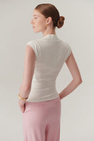 Exquise-Kruvaze Yaka Slim Fit Beyaz Bluz-Bluz-4-Milagron.com