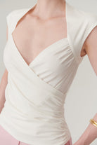 Exquise-Kruvaze Yaka Slim Fit Beyaz Bluz-Bluz-5-Milagron.com