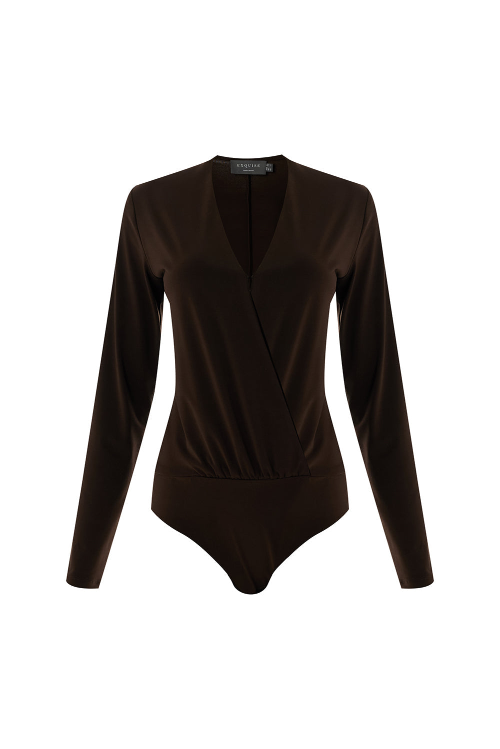 Exquise-Kruvaze Yaka Uzun Kollu Regular örme Kahve Bluz-BLUZ-6-Milagron.com