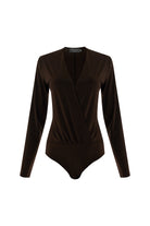 Exquise-Kruvaze Yaka Uzun Kollu Regular örme Kahve Bluz-BLUZ-6-Milagron.com