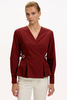 Exquise-Kruvaze Yaka Uzun Kollu Slim Fit Bordo Gömlek-GÖMLEK-1-Milagron.com