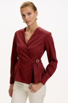 Exquise-Kruvaze Yaka Uzun Kollu Slim Fit Bordo Gömlek-GÖMLEK-2-Milagron.com