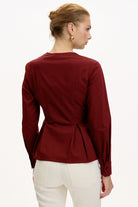 Exquise-Kruvaze Yaka Uzun Kollu Slim Fit Bordo Gömlek-GÖMLEK-3-Milagron.com