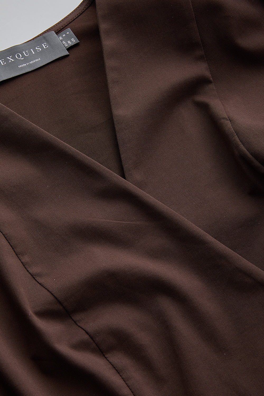 Exquise-Kruvaze Yaka Uzun Kollu Slim Fit Kahve Gömlek-GÖMLEK-6-Milagron.com