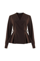 Exquise-Kruvaze Yaka Uzun Kollu Slim Fit Kahve Gömlek-GÖMLEK-7-Milagron.com