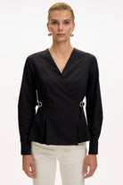 Exquise-Kruvaze Yaka Uzun Kollu Slim Fit Siyah Gömlek-GÖMLEK-1-Milagron.com