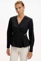 Exquise-Kruvaze Yaka Uzun Kollu Slim Fit Siyah Gömlek-GÖMLEK-3-Milagron.com