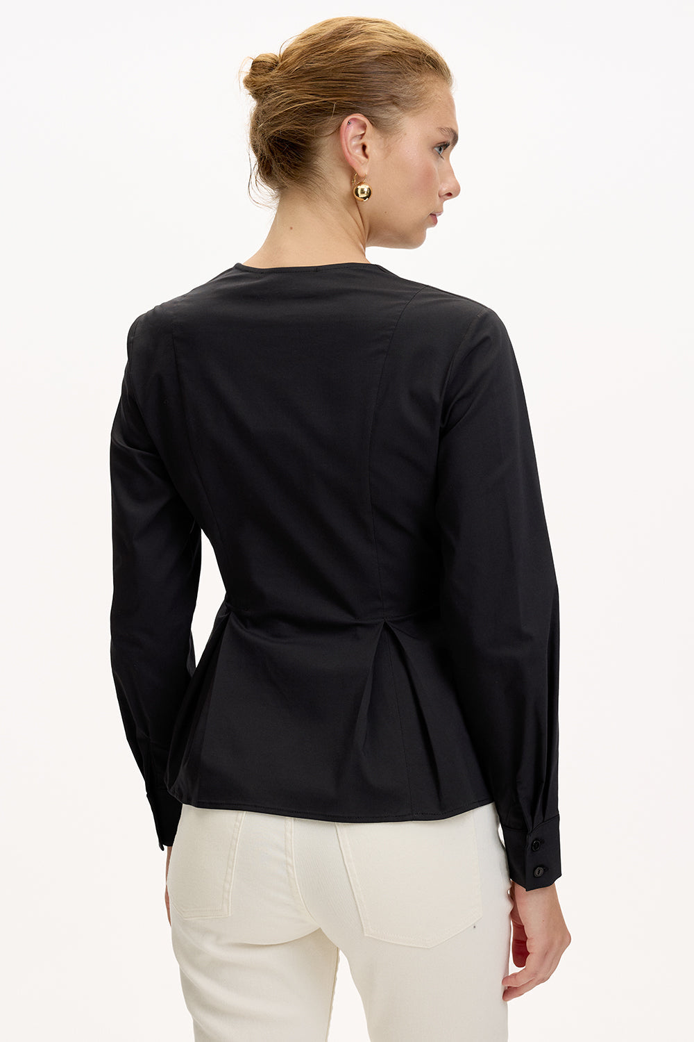 Exquise-Kruvaze Yaka Uzun Kollu Slim Fit Siyah Gömlek-GÖMLEK-6-Milagron.com