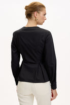 Exquise-Kruvaze Yaka Uzun Kollu Slim Fit Siyah Gömlek-GÖMLEK-6-Milagron.com