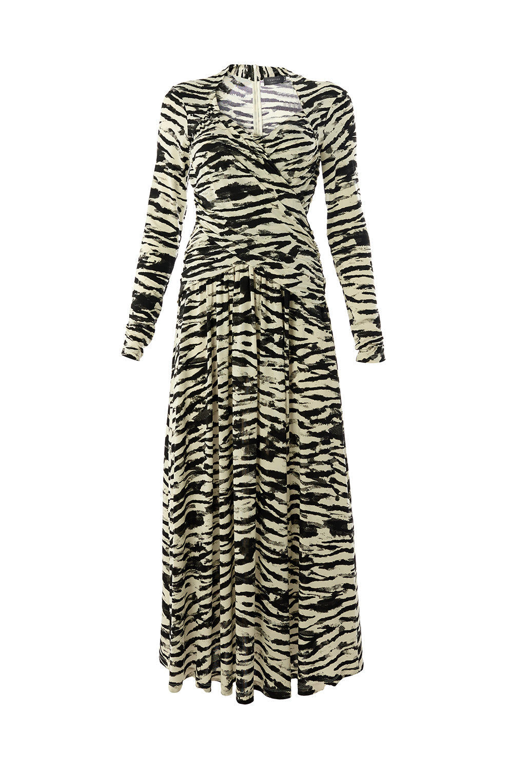 Exquise-Kruvaze Yaka Uzun Kollu Slim Fit Örme Midi Siyah Kemik Elbise-ELBİSE-5-Milagron.com