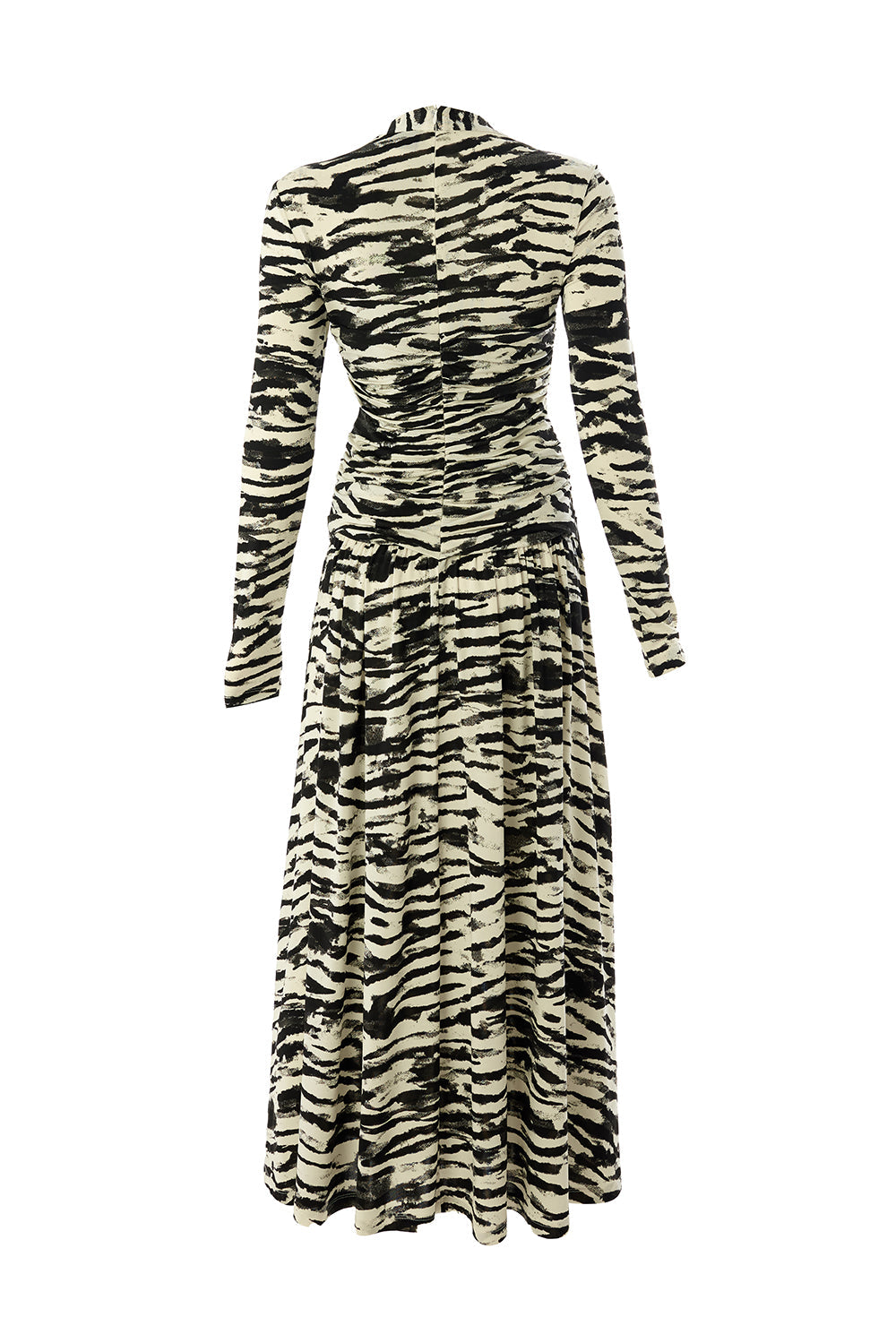 Exquise-Kruvaze Yaka Uzun Kollu Slim Fit Örme Midi Siyah Kemik Elbise-ELBİSE-6-Milagron.com