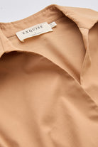 Kuş Gözü Detaylı Cepli Gömlek Yaka Regular Midi Camel Elbise