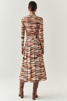 Exquise-Kuşaklı Astarlı Regular Midi Pileli Desenli Etek-ETEK-3-Milagron.com