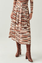 Exquise-Kuşaklı Astarlı Regular Midi Pileli Desenli Etek-ETEK-4-Milagron.com