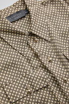 Exquise-Kuşaklı Desenli Gömlek Yaka Kısa Kollu Regular Midi Elbise-ELBİSE-6-Milagron.com