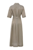 Exquise-Kuşaklı Desenli Gömlek Yaka Kısa Kollu Regular Midi Elbise-ELBİSE-8-Milagron.com