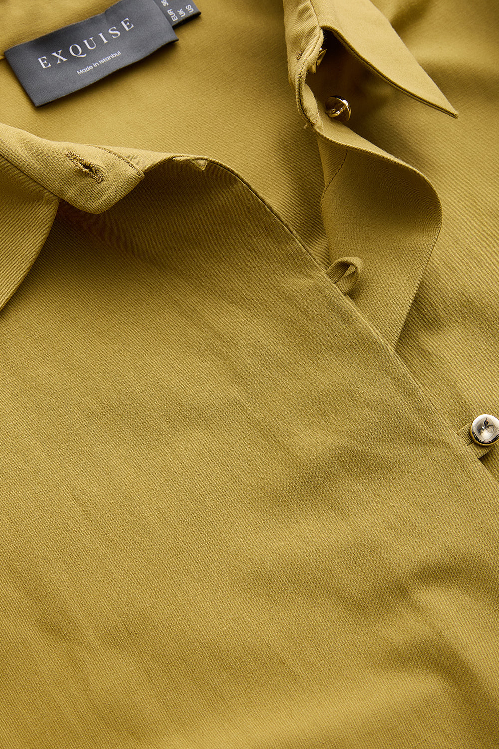 Exquise-Kuşaklı Gömlek Yaka Uzun Kollu Midi Regular Yeşil Elbise-ELBİSE-6-Milagron.com