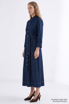 Exquise-Uzun Kollu Kuşaklı Regular Midi Denim Gömlek İNdigo Elbise-Elbise-2-Milagron.com