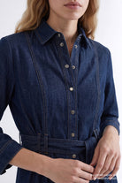 Exquise-Uzun Kollu Kuşaklı Regular Midi Denim Gömlek İNdigo Elbise-Elbise-4-Milagron.com