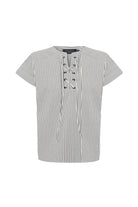 Exquise-Kuşgözü Bağcık Detaylı Rahat Kesim Çizgili Bluz-Bluz-6-Milagron.com