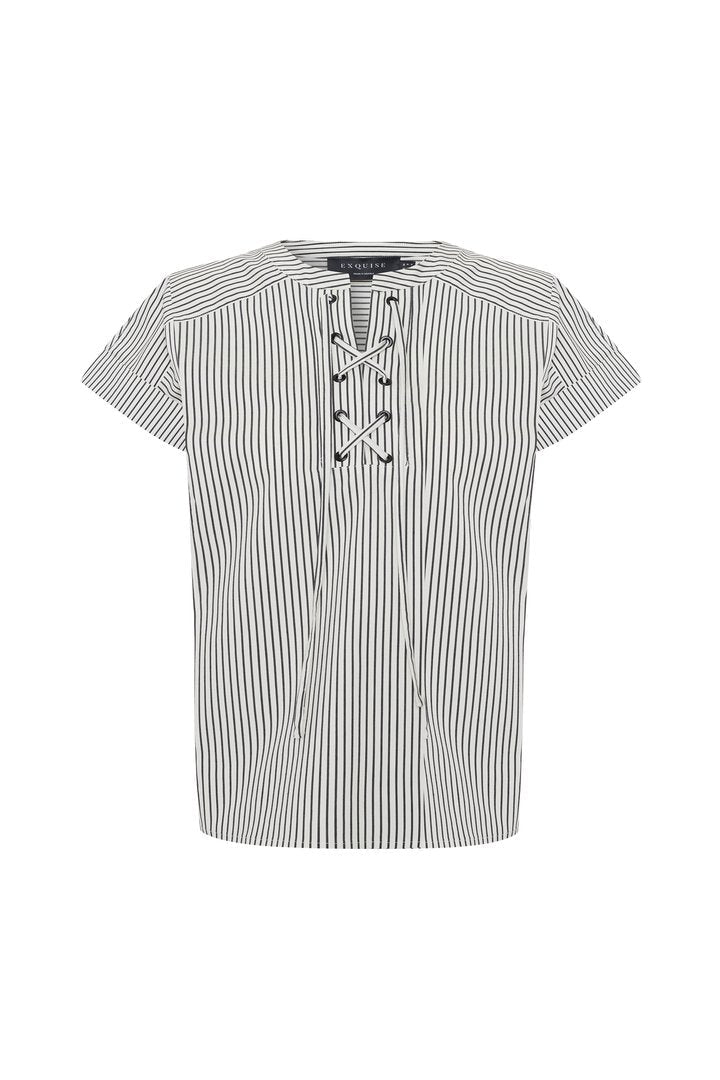 Exquise-Kuşgözü Bağcık Detaylı Rahat Kesim Çizgili Bluz-Bluz-6-Milagron.com