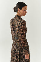 Exquise-Leopar Desen Fular Yakalı Astarlı Regular Bluz-BLUZ-3-Milagron.com