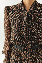 Exquise-Leopar Desen Fular Yakalı Astarlı Regular Bluz-BLUZ-5-Milagron.com