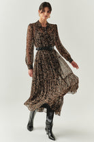 Exquise-Leopar Desen Uzun Kollu Kemerli Astarlı Regular Midi Elbise-ELBİSE-3-Milagron.com