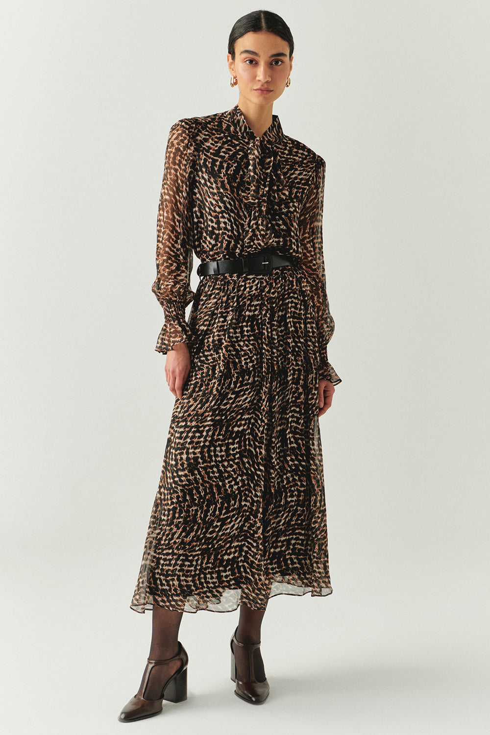 Exquise-Leopar Desenli Astarlı Kemerli Regular Midi Etek-ETEK-3-Milagron.com