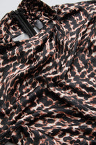 Exquise-Leopar Desenli Boğazlı Slim Fit Uzun Kollu Örme Bluz-BLUZ-6-Milagron.com