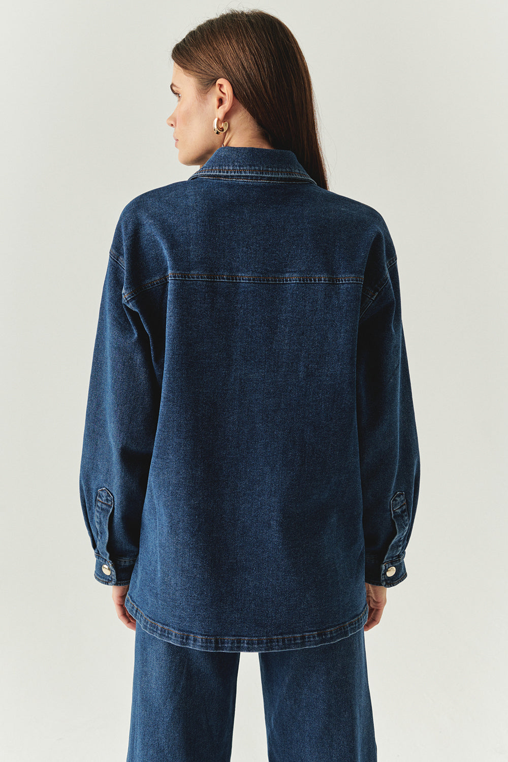 Exquise-Metal Düğme Detaylı Regular Cepli Denim İndigo Ceket-CEKET-3-Milagron.com