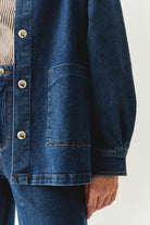 Exquise-Metal Düğme Detaylı Regular Cepli Denim İndigo Ceket-CEKET-5-Milagron.com