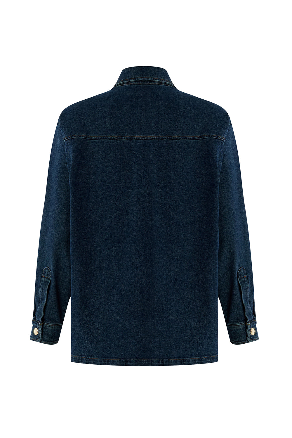 Exquise-Metal Düğme Detaylı Regular Cepli Denim İndigo Ceket-CEKET-7-Milagron.com