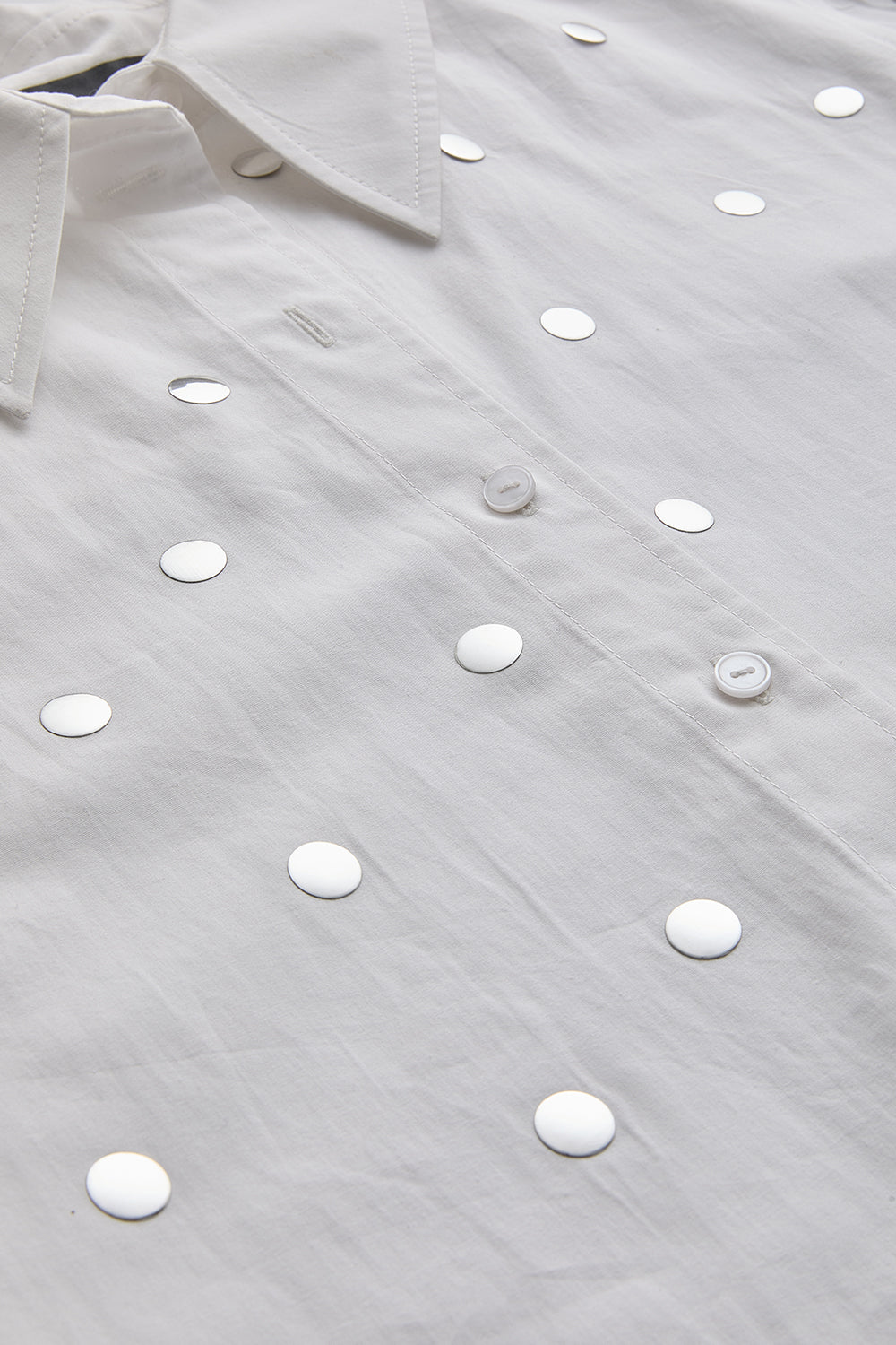 Exquise-Metal Pullu Düğmeli Uzun Kol Oversize Ekru Gömlek-GÖMLEK-6-Milagron.com