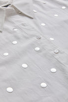 Exquise-Metal Pullu Düğmeli Uzun Kol Oversize Ekru Gömlek-GÖMLEK-6-Milagron.com