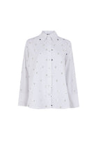 Exquise-Metal Pullu Düğmeli Uzun Kol Oversize Ekru Gömlek-GÖMLEK-7-Milagron.com