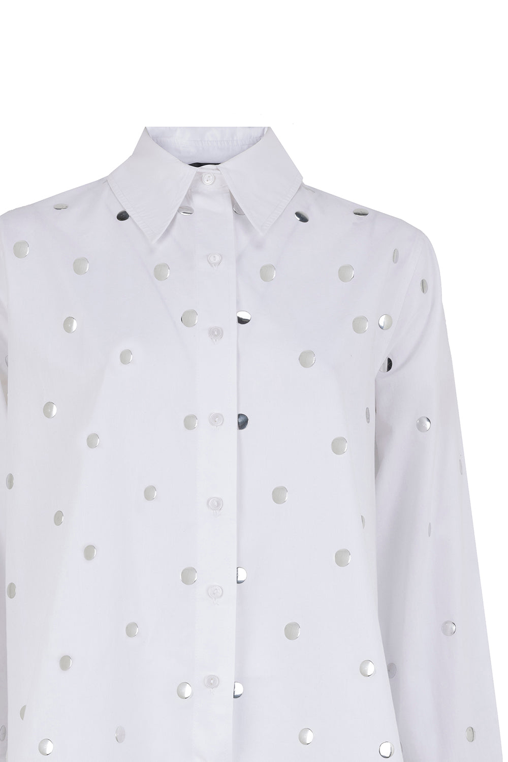 Exquise-Metal Pullu Düğmeli Uzun Kol Oversize Ekru Gömlek-GÖMLEK-8-Milagron.com