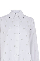 Exquise-Metal Pullu Düğmeli Uzun Kol Oversize Ekru Gömlek-GÖMLEK-8-Milagron.com