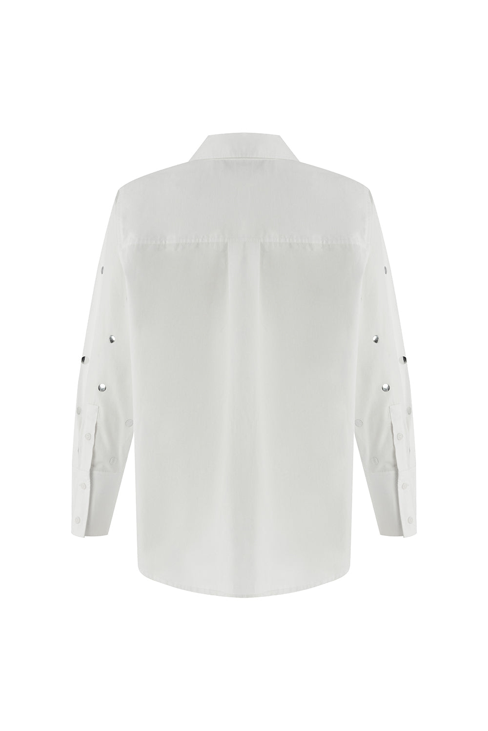 Exquise-Metal Pullu Düğmeli Uzun Kol Oversize Ekru Gömlek-GÖMLEK-9-Milagron.com